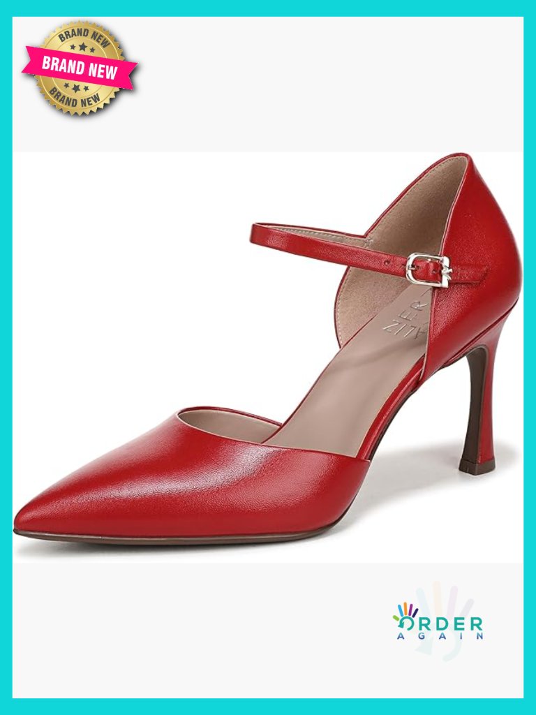 Elegant Stiletto Heel Pump With Skinny Ankle Strap Closed Pointed Toe Comfort